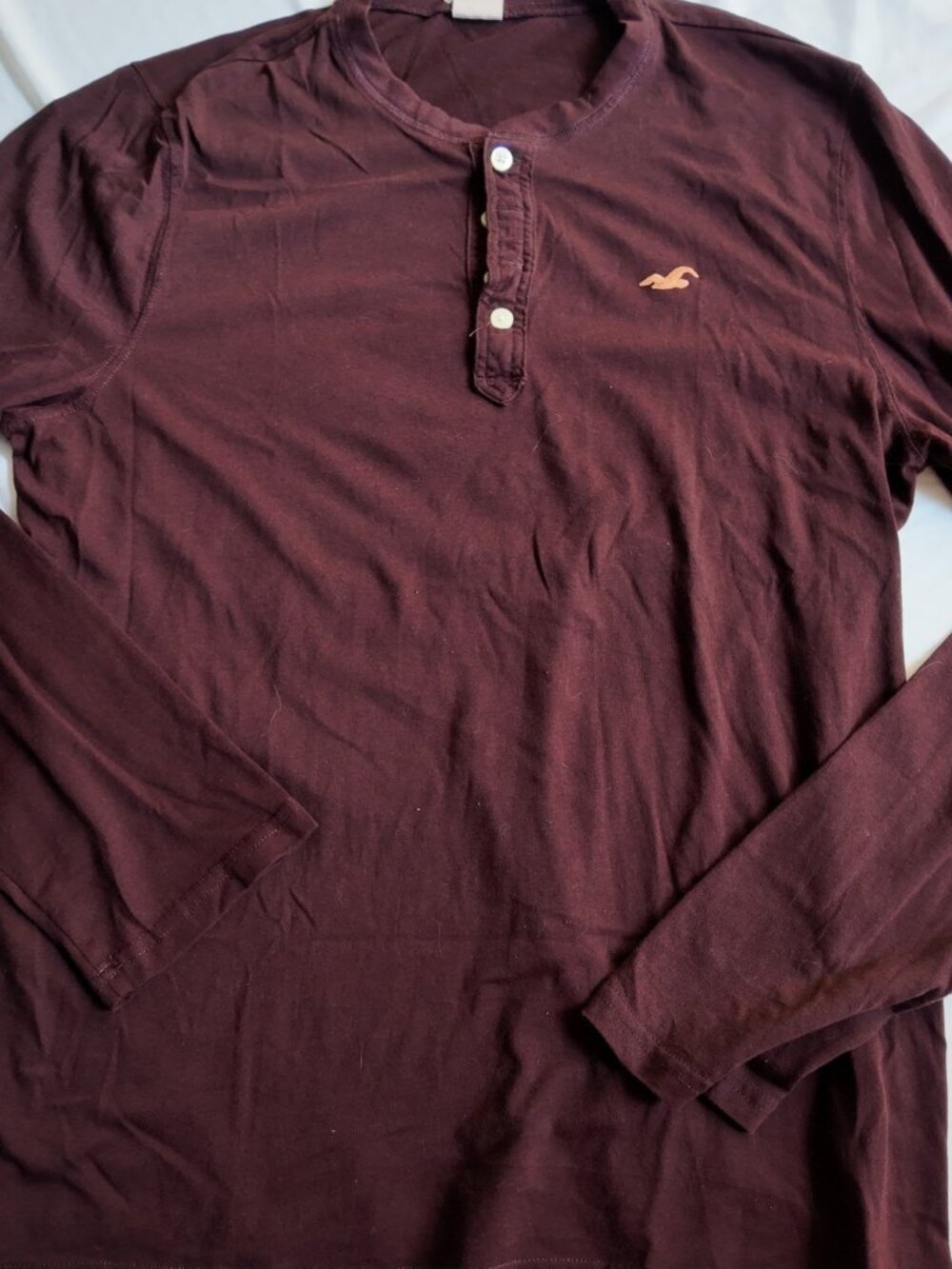 Hollister Shirt Long Sleeve Y2K Surfer Skater Cotton Burgundy Mens Size XL